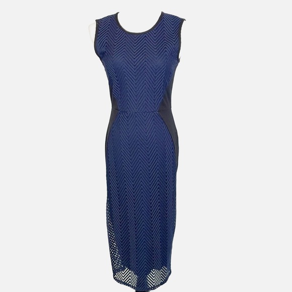 Weston Wear Islington Navy Blue Knit Pencil Dress with Lace Front (S) - Picture 3 of 11